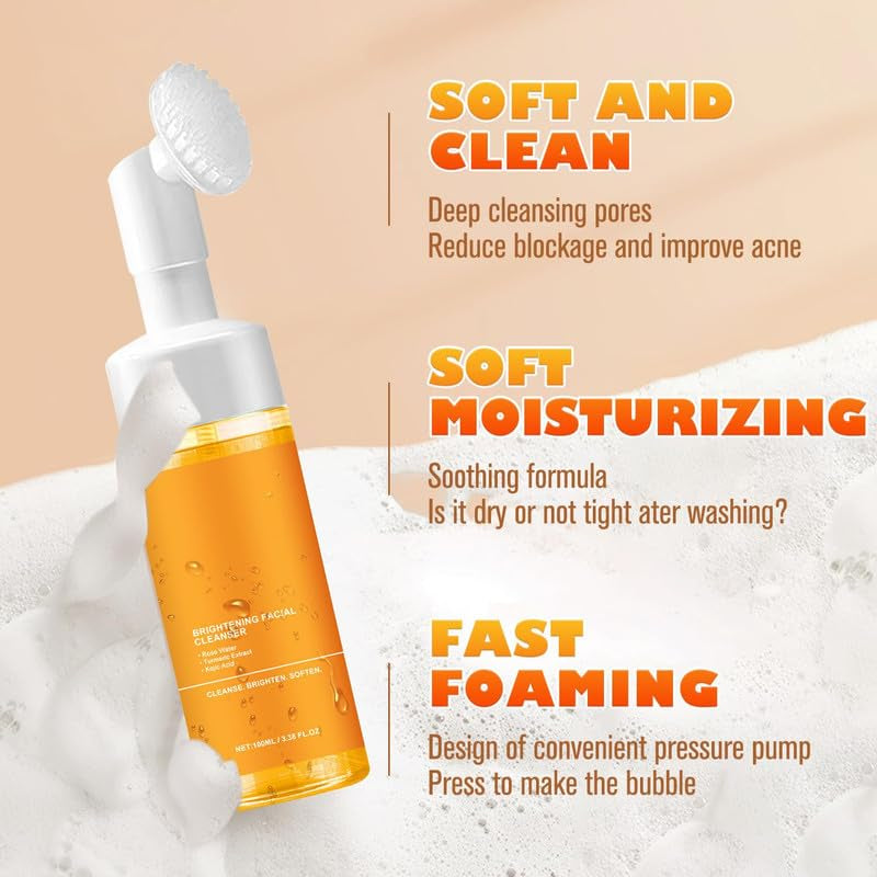 1Pcs Turmeric Facial Cleanser,Urmeric Facial Cleanser，Turmeric Foaming Cleanser,Deep Cleansing of Facial Skin， Turmeric Foaming Cleanser for All Skin