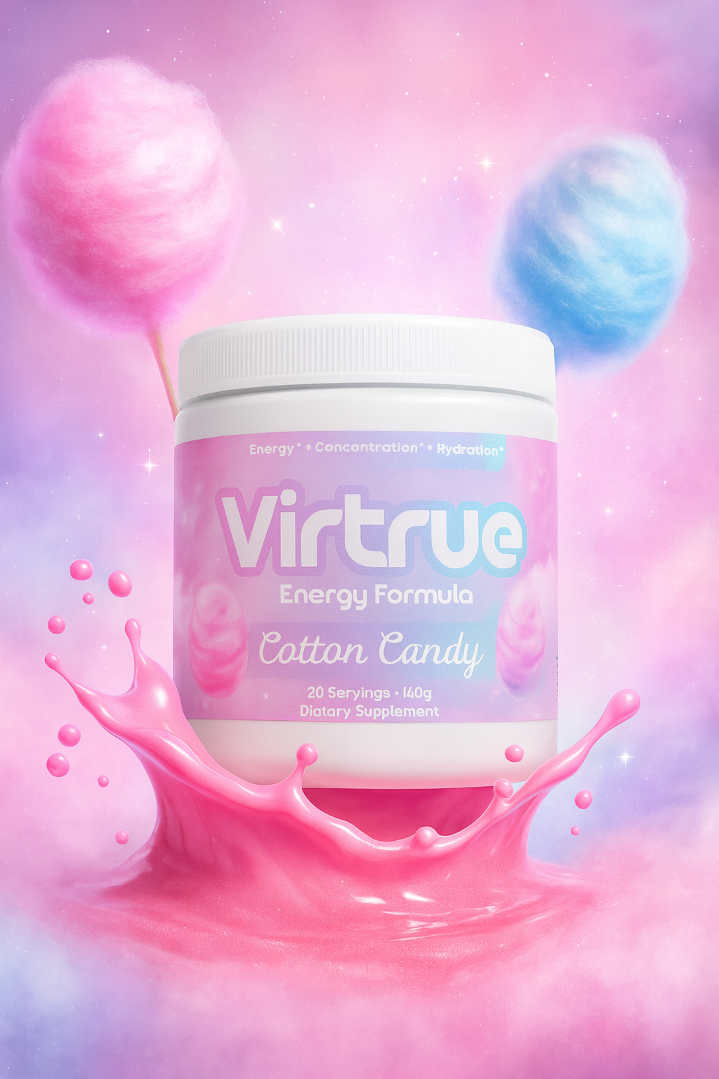 Cotton Candy Pre-Workout Energy Powder + Focus Boost & Hydration | Sugar Free