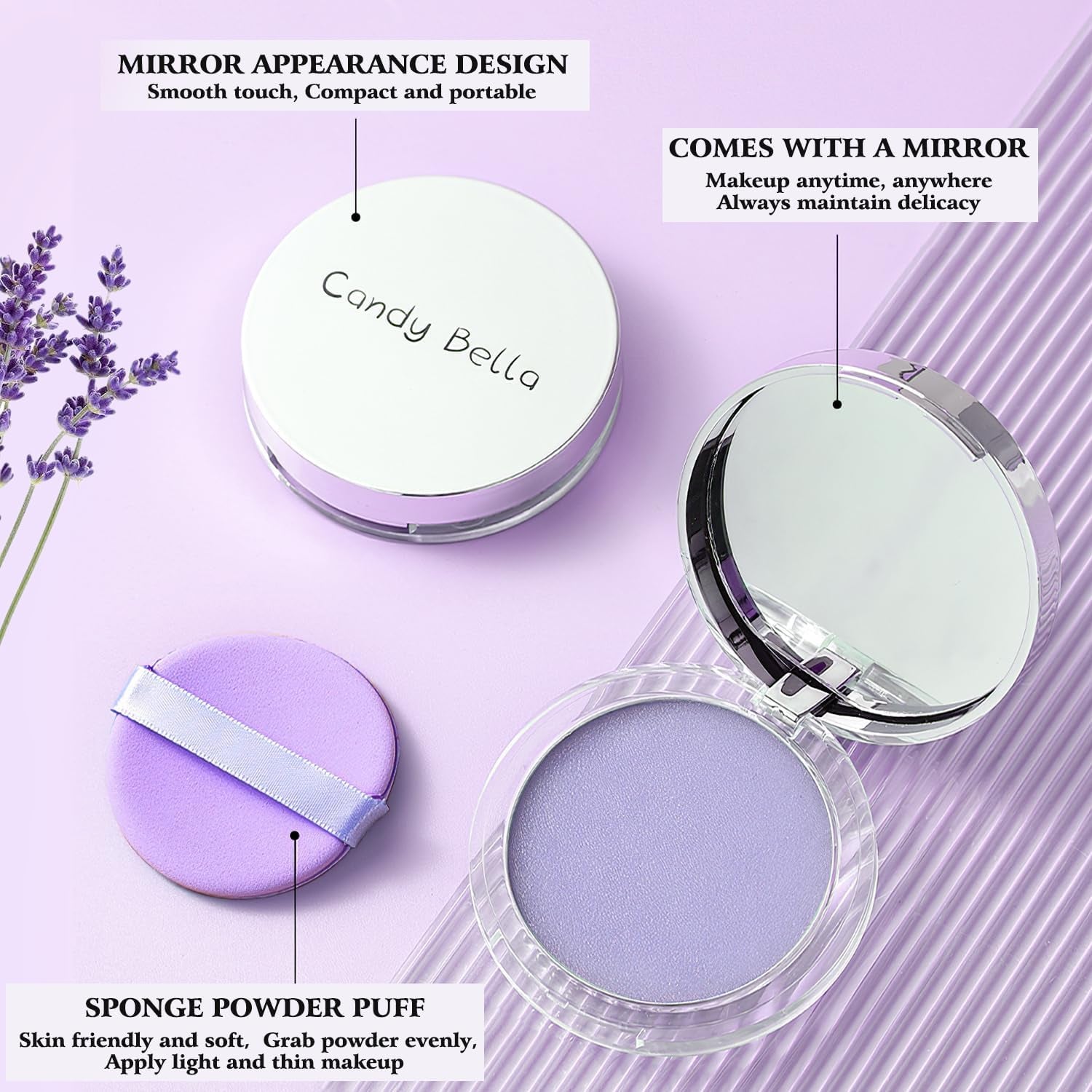 Gel-Like Formula Oil-Control Primer & Setting Powder, Polvos Compactos Matte Powder for Silky Blurring Oil Control, Lavender Blurring Powder